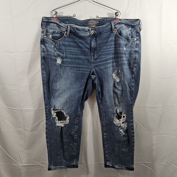 torrid Denim - Torrid Womans Sz 28XS Boyfriend Straight Jeans Blue Stretch Destroyed